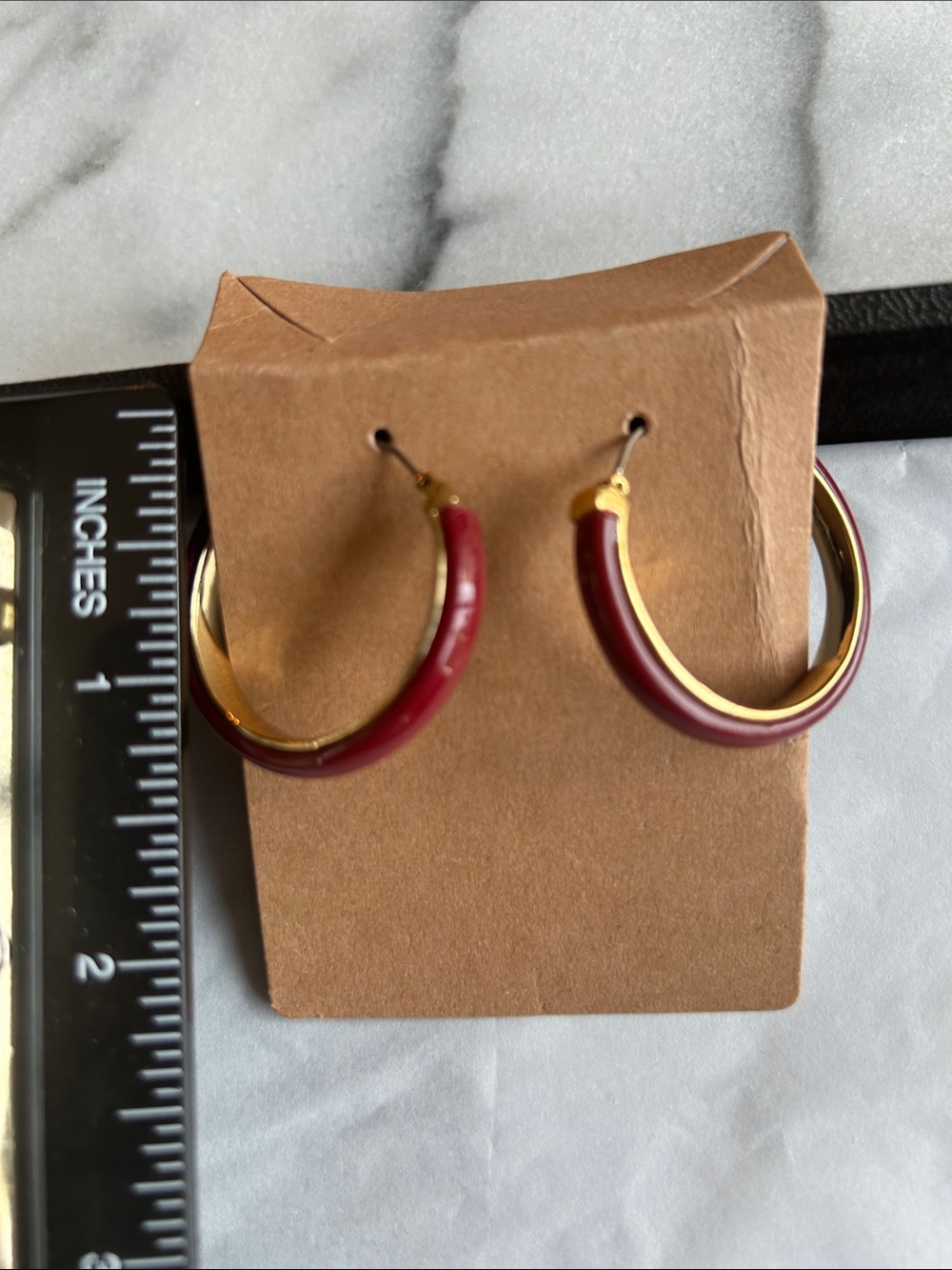 Gold-Tone Hoop Earrings with Red Enamel Finish